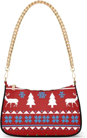 Christmas Deer Shoulder Handbags for Women Travel Hobo Tote Handbag Women Gold Chain Shoulder Bags Purse with Zipper Closure