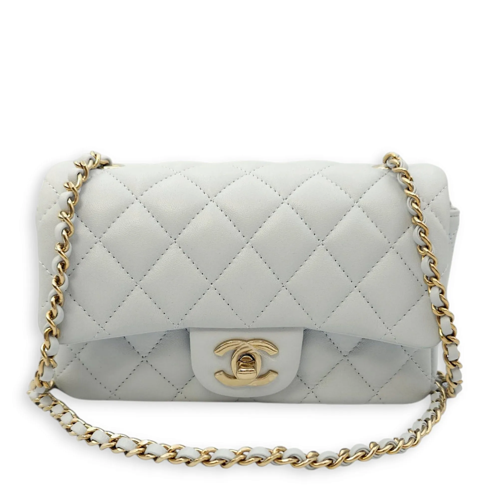 Classic Mini Rectangle (18cm) Mini Bleu Crossbody Bag in Lambskin, Gold hardware