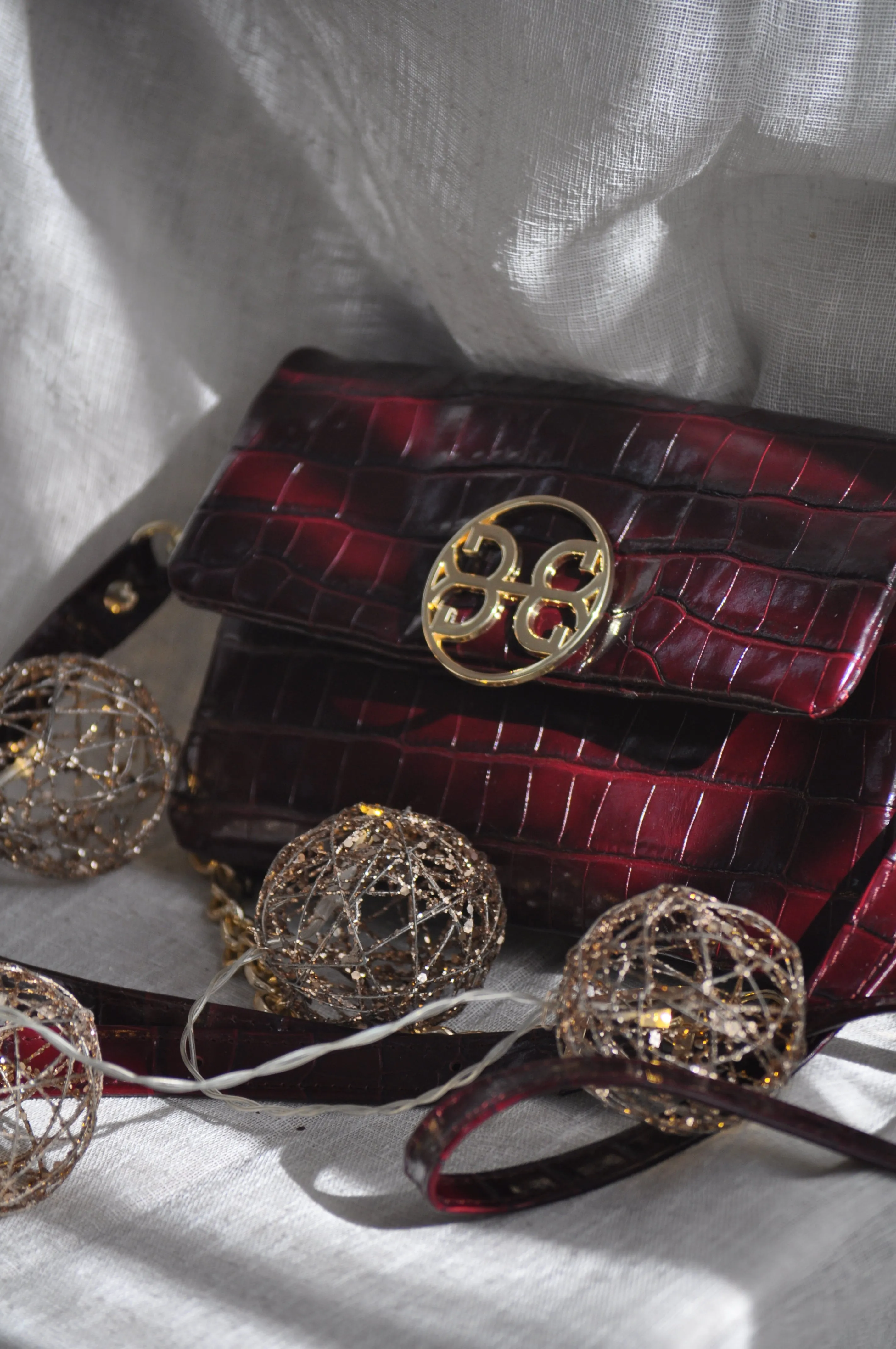 Clelia Mini Leather Shoulder Bag - Croco Cherry Red