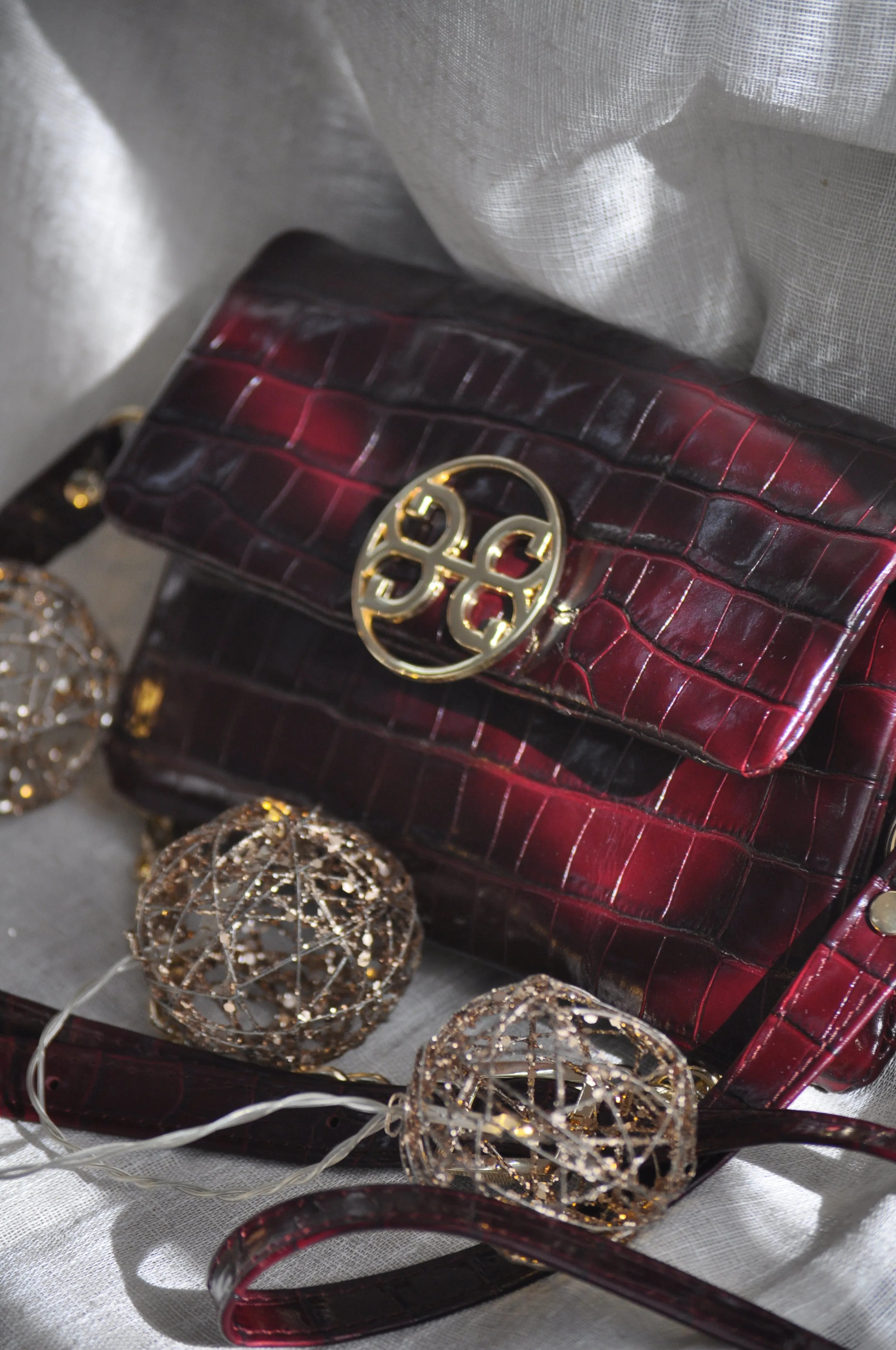 Clelia Mini Leather Shoulder Bag - Croco Cherry Red