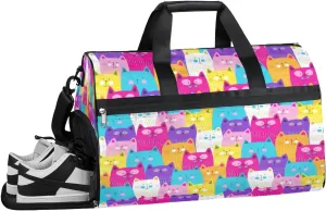 Colorful Cat Funny Gym Duffle Bag for Women Men 35L Sports Bags Travel Duffel with Shoe Compartment Large Weekender Overnight