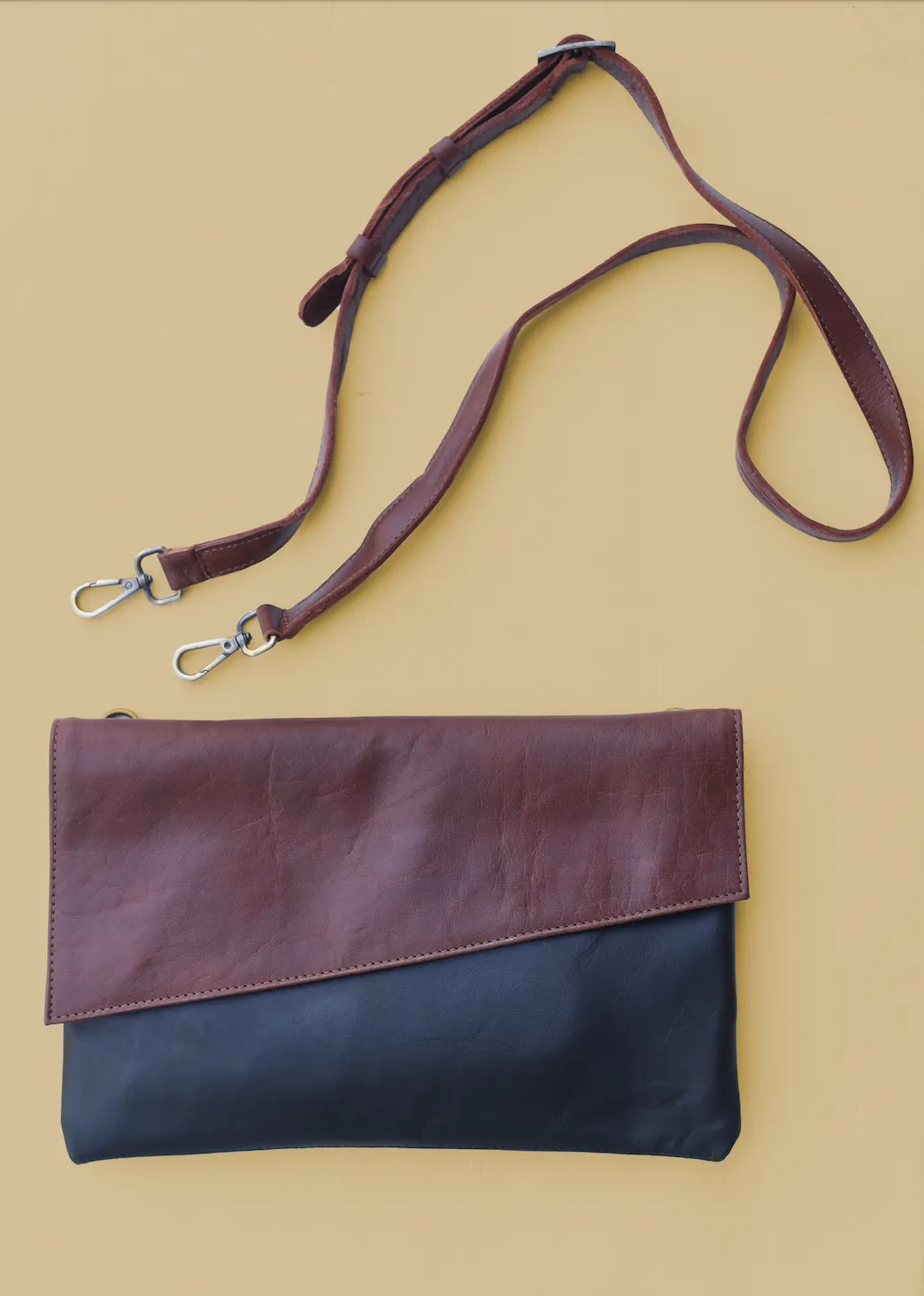 Convertible Leather Crossbody & Clutch - Black & Brown