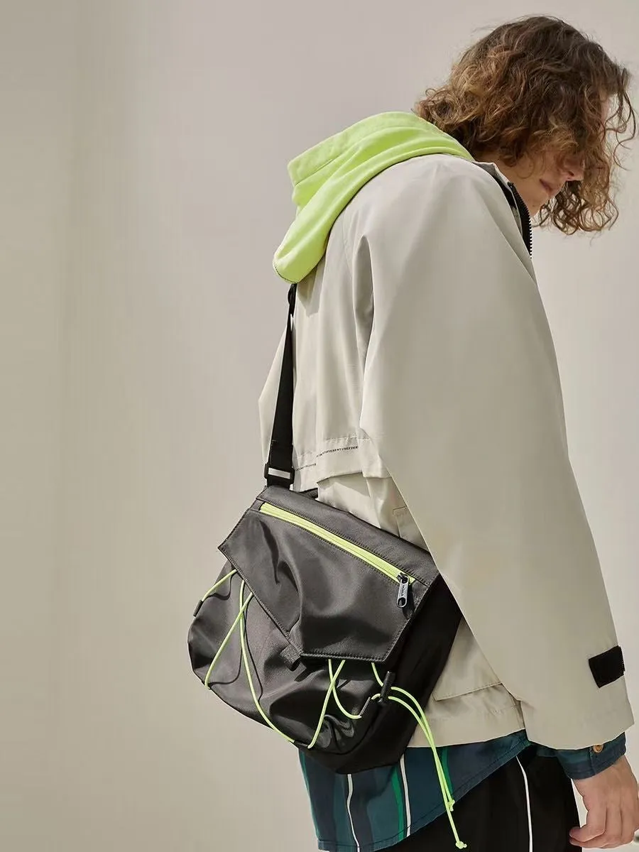 Cool Nylon Crossbody Messenger Bag with Green Straps, Satchel Shoulder bag, Laptop Bags Bookbag 15.6, Unisex