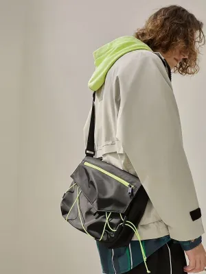 Cool Nylon Crossbody Messenger Bag with Green Straps, Satchel Shoulder bag, Laptop Bags Bookbag 15.6, Unisex