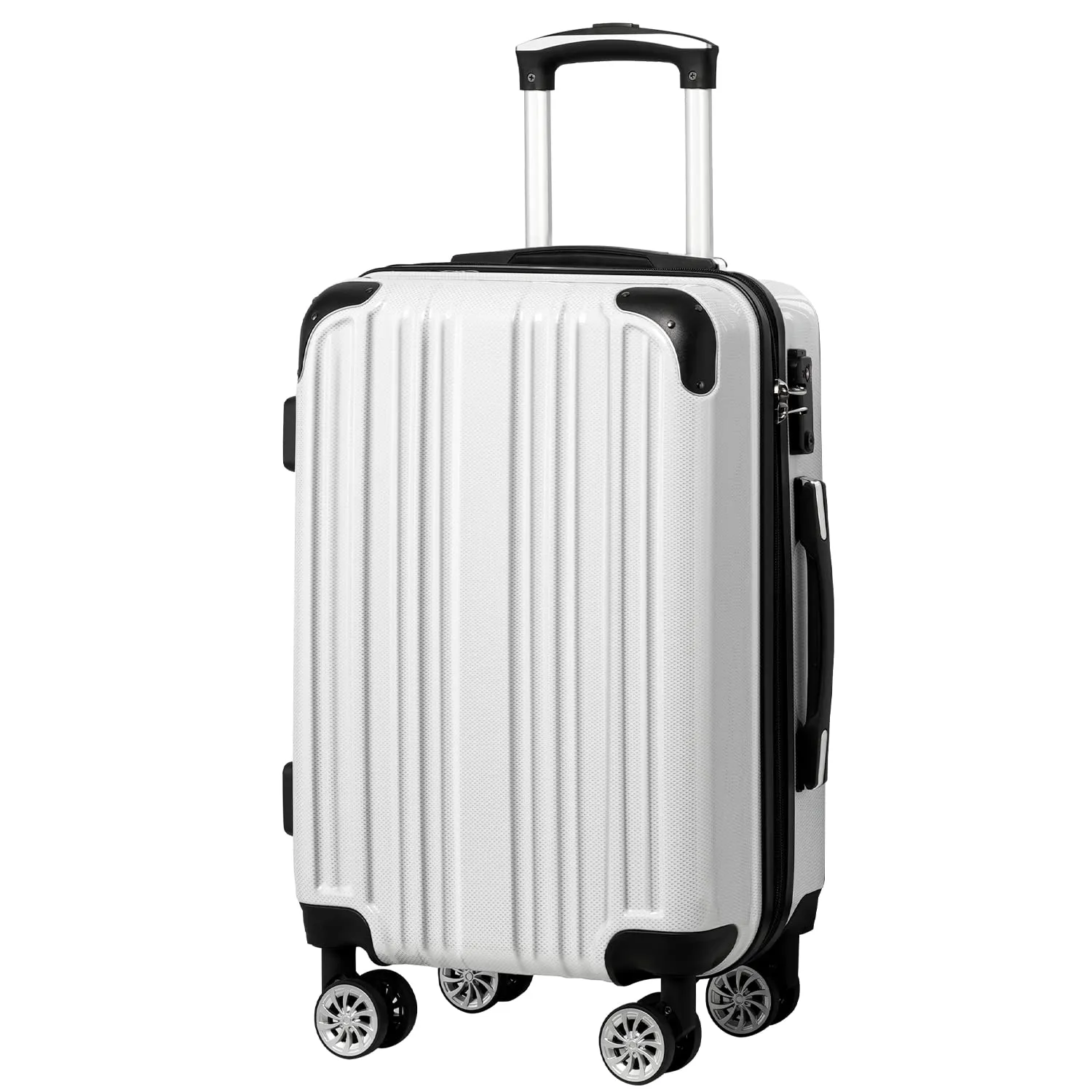 Coolife Luggage Expandable(only 28") Suitcase PC ABS Spinner 20in 24in 28in Carry on (white grid new, S(20in)_carry on)
