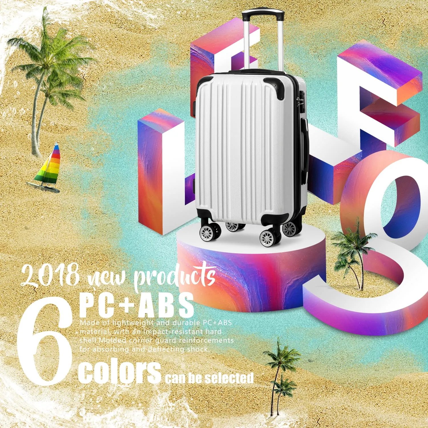 Coolife Luggage Expandable(only 28") Suitcase PC ABS Spinner 20in 24in 28in Carry on (white grid new, S(20in)_carry on)