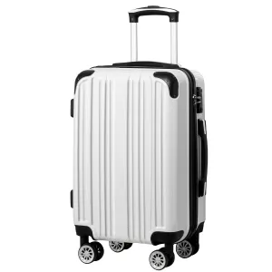 Coolife Luggage Expandable(only 28") Suitcase PC ABS Spinner 20in 24in 28in Carry on (white grid new, S(20in)_carry on)