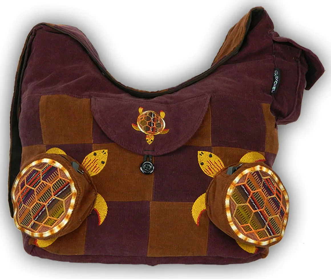 Corduroy Patchwork Terrapin Turtle Pouches Embroidered Saddle Bag