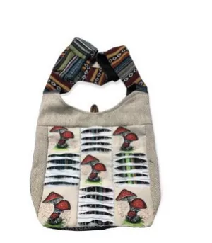 Cotton Razor Cut Patchwork Mushroom Print Bag