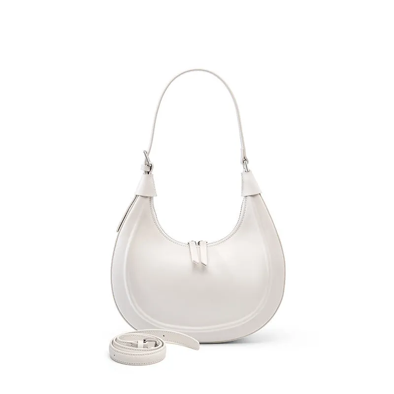 COWHIDE HALF MOON BAG FASHION CRESCENT UNDERARM BAG