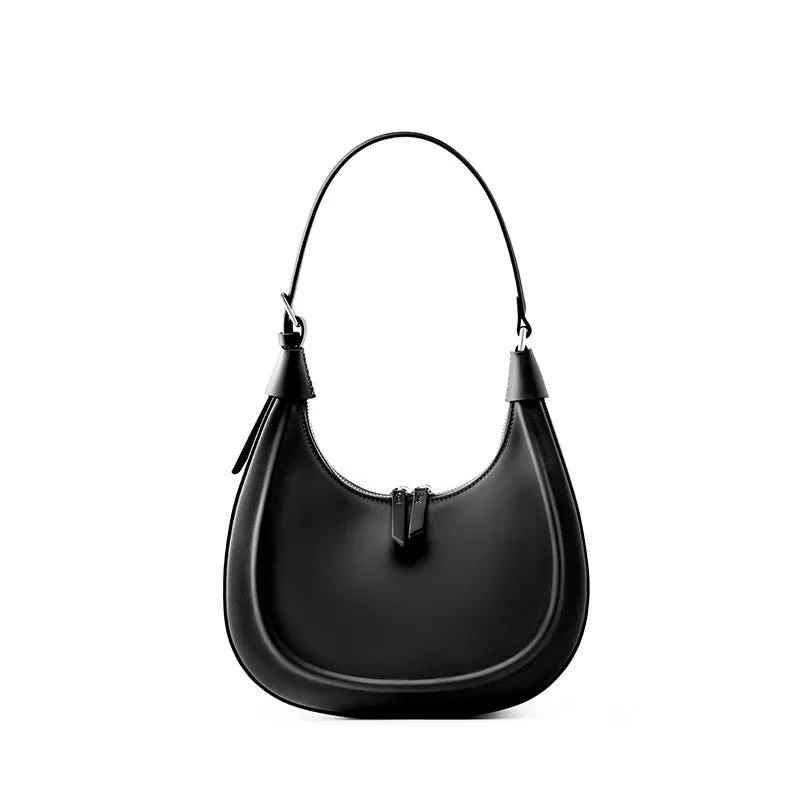 COWHIDE HALF MOON BAG FASHION CRESCENT UNDERARM BAG