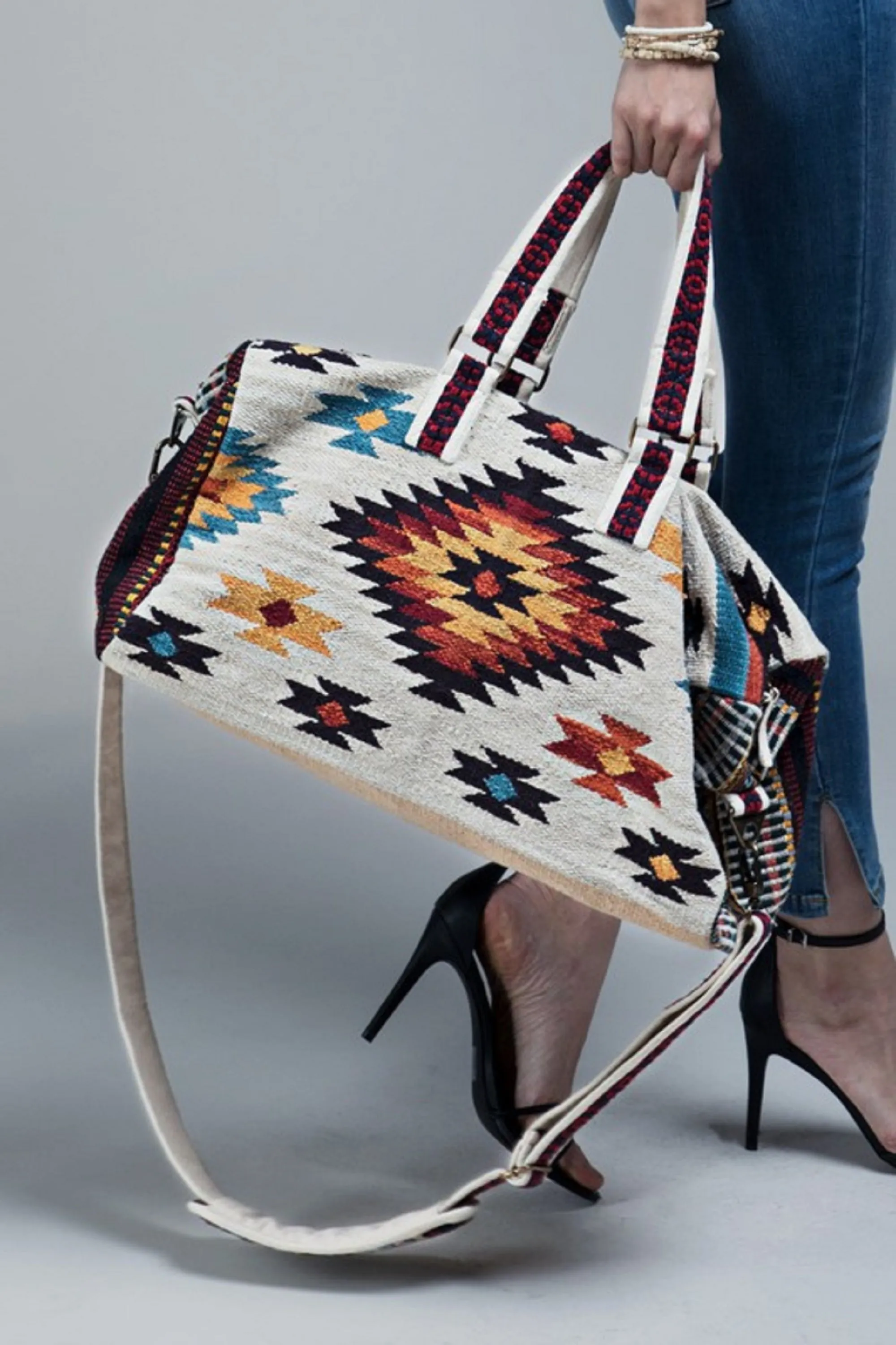 Cream brown  Boho Chic Navajo Pattern Weekender Duffle Bag