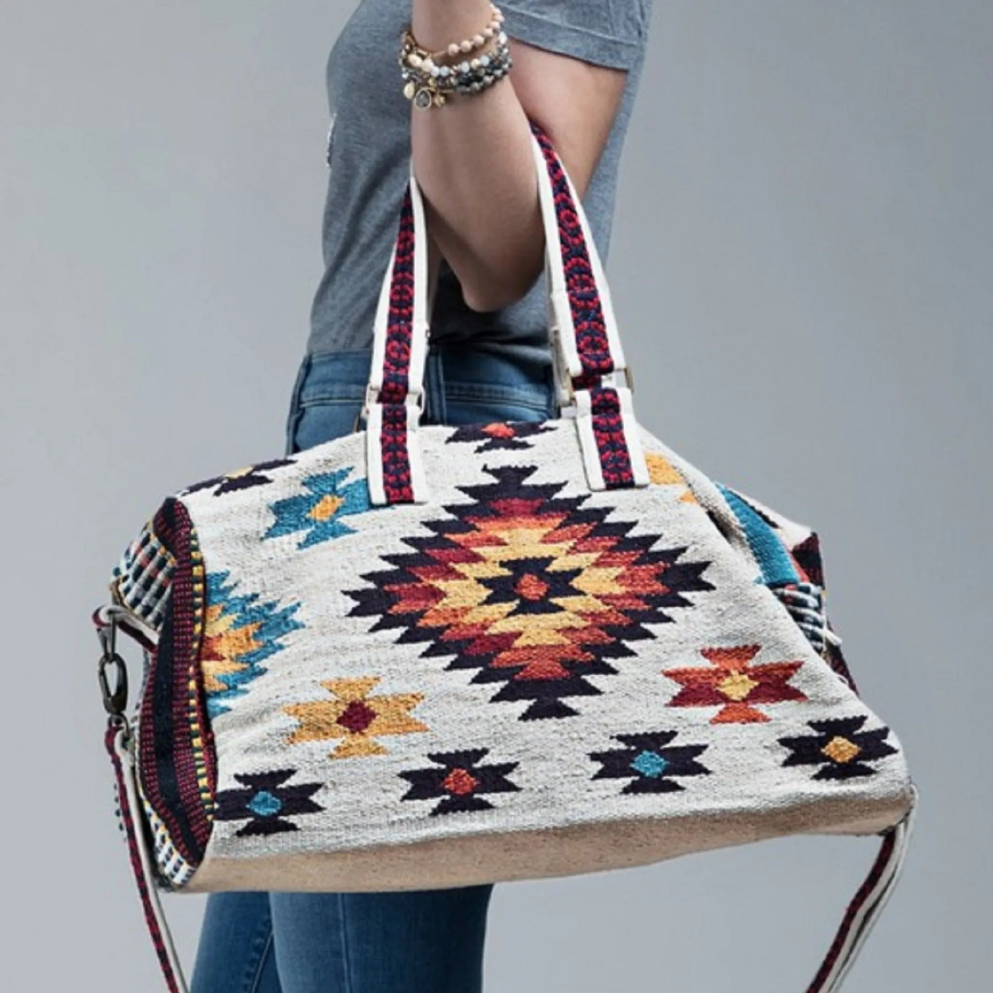 Cream brown  Boho Chic Navajo Pattern Weekender Duffle Bag