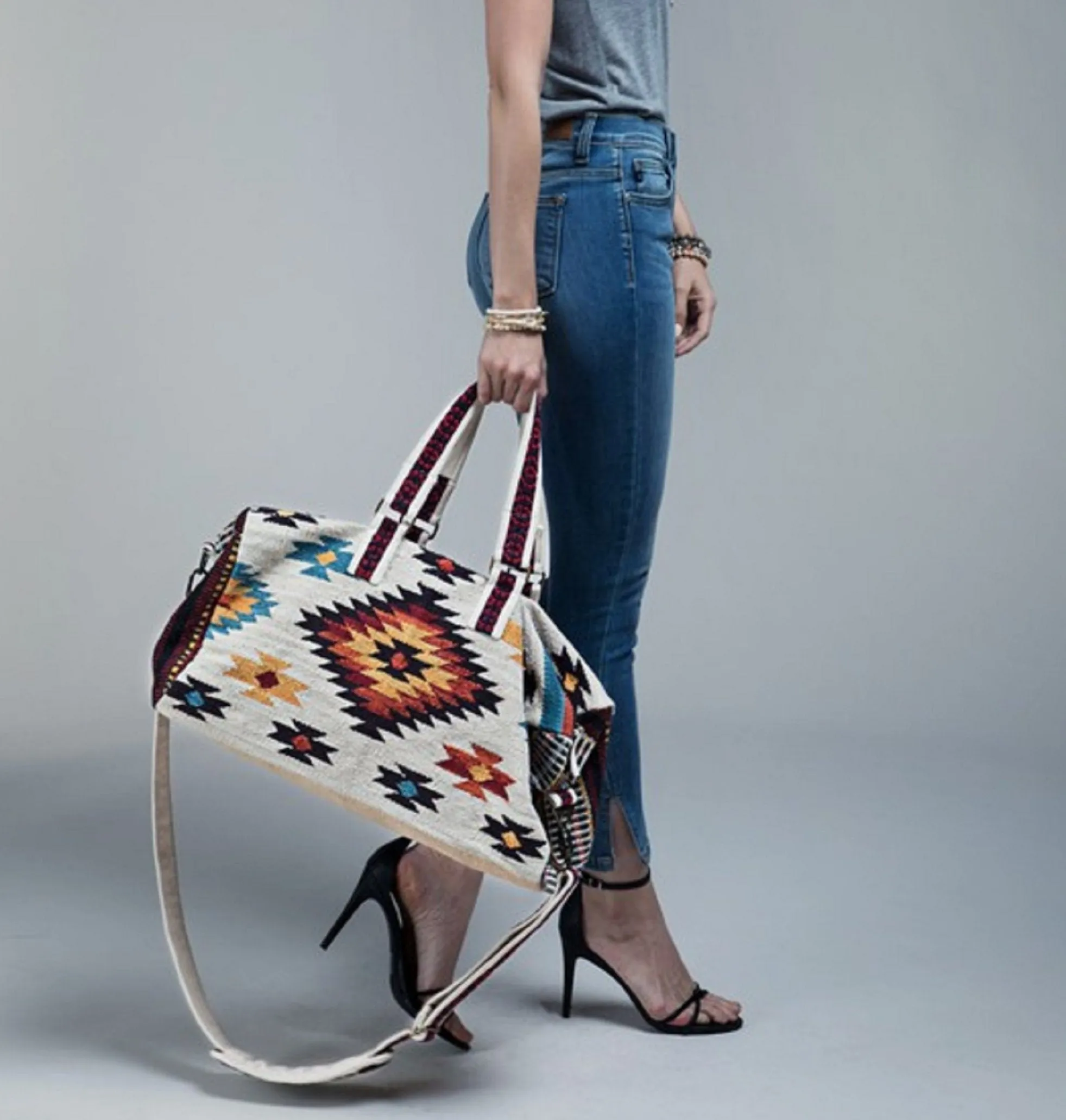 Cream brown  Boho Chic Navajo Pattern Weekender Duffle Bag