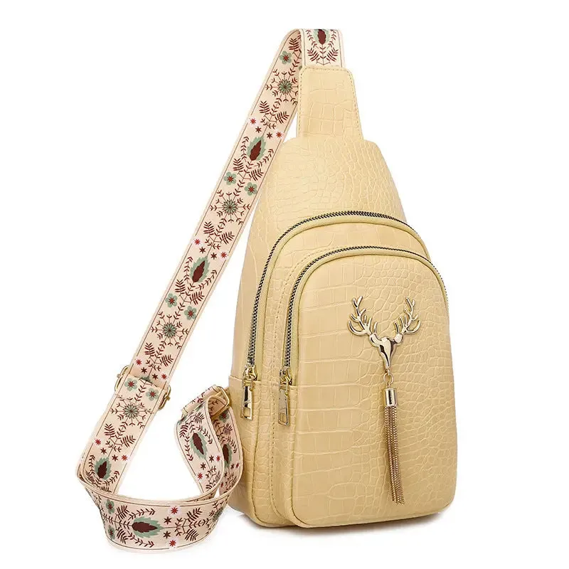 Crossbody Bag with Deer Tassel Design and Letter Embroidery