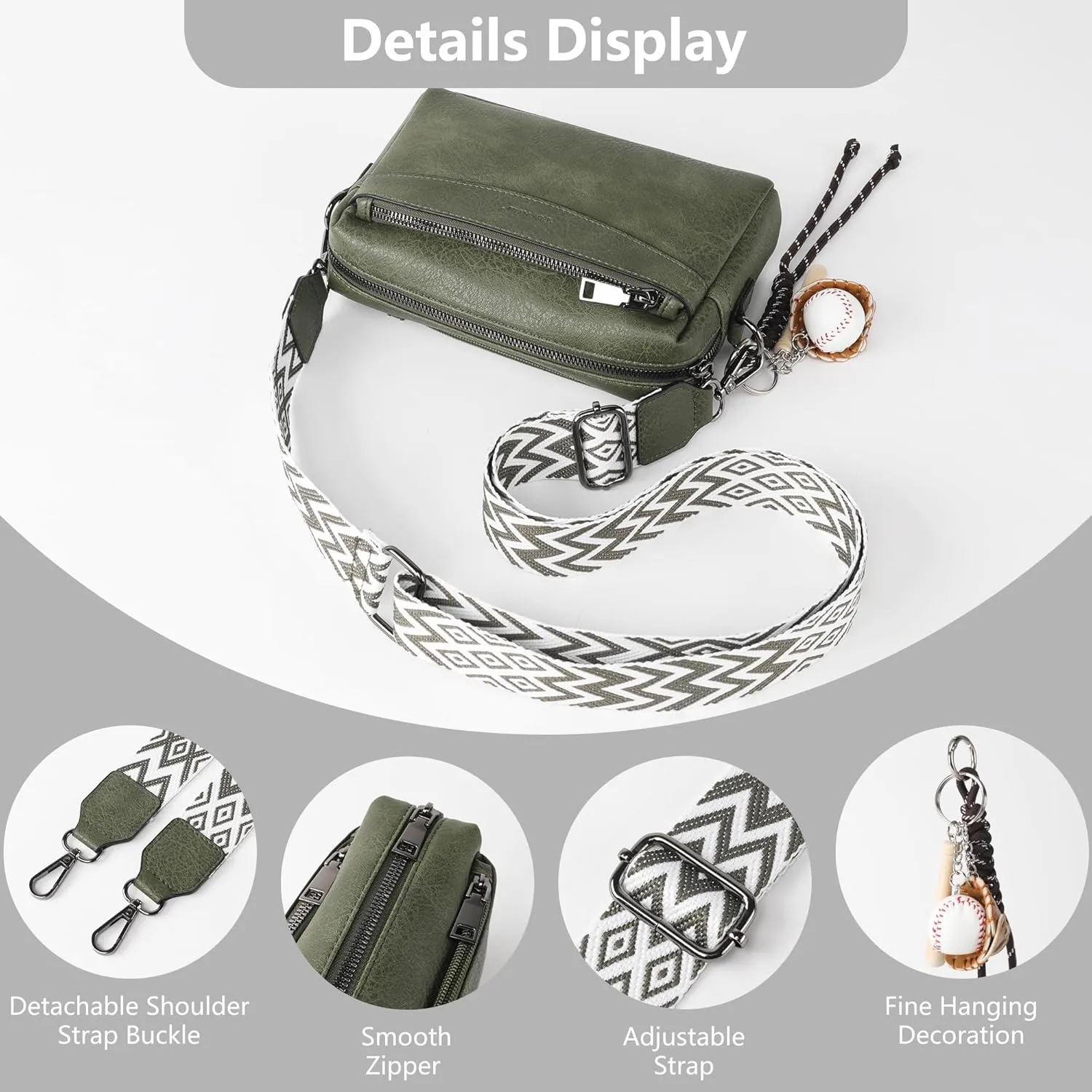 Crossbody Purses, Simple Fashion Crossbody with Removable Shoulder Strap, Multi-Pocket Crossbody Bags for Women