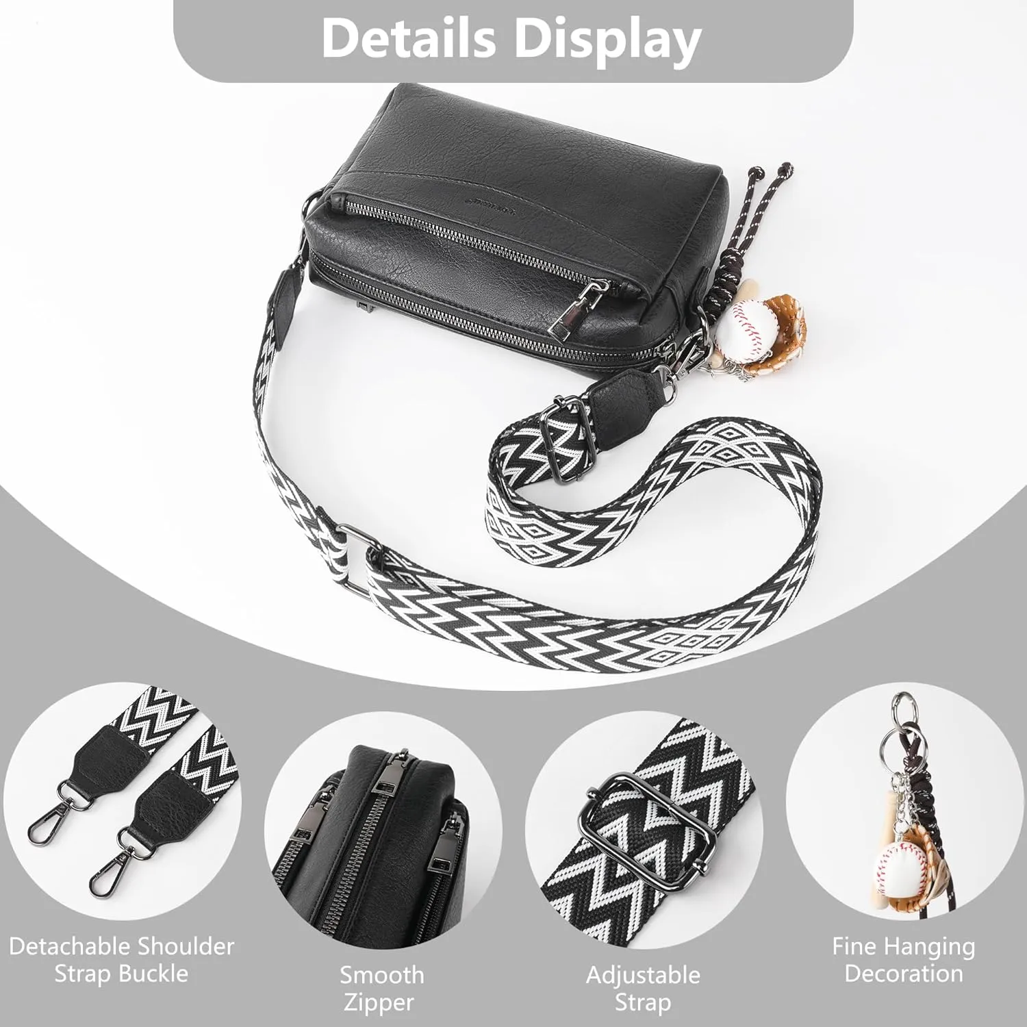 Crossbody Purses, Simple Fashion Crossbody with Removable Shoulder Strap, Multi-Pocket Crossbody Bags for Women