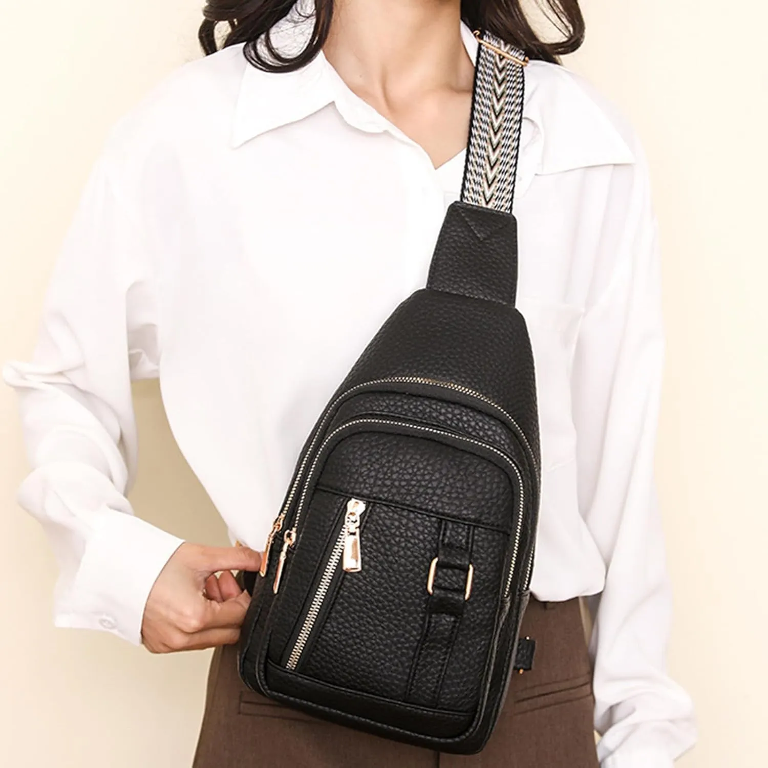 Crossbody Sling Bags for Women 2024 New Upgrade Leather Crossbody Fanny Packs for Women,trendy Chest Bag Backpack with Adjustable Strap,cross Body Bag for Hiking Outdoor Sports Travel