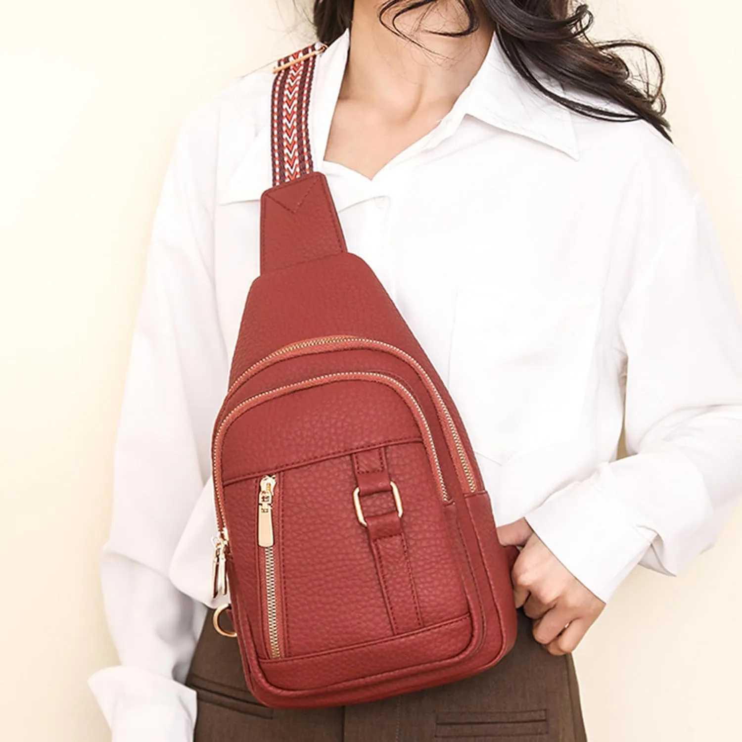 Crossbody Sling Bags for Women 2024 New Upgrade Leather Crossbody Fanny Packs for Women,trendy Chest Bag Backpack with Adjustable Strap,cross Body Bag for Hiking Outdoor Sports Travel