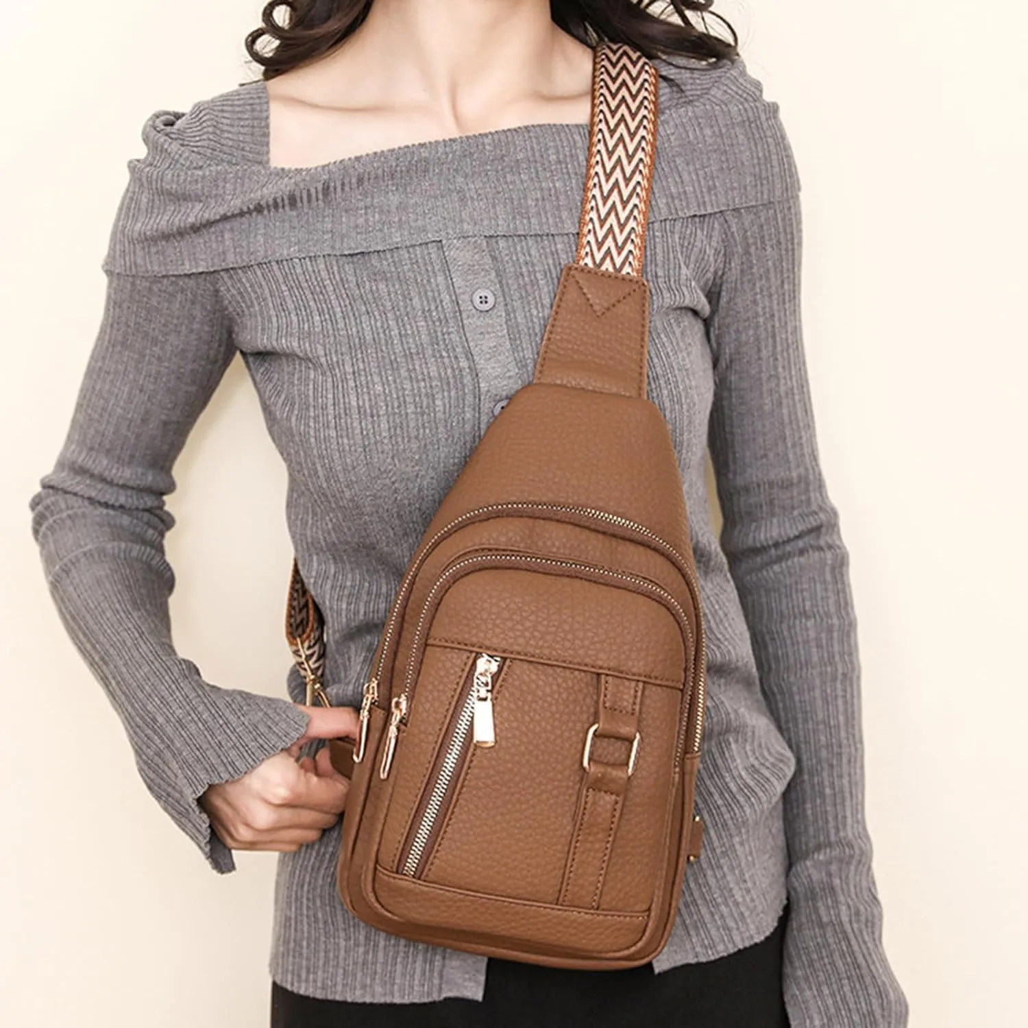 Crossbody Sling Bags for Women 2024 New Upgrade Leather Crossbody Fanny Packs for Women,trendy Chest Bag Backpack with Adjustable Strap,cross Body Bag for Hiking Outdoor Sports Travel