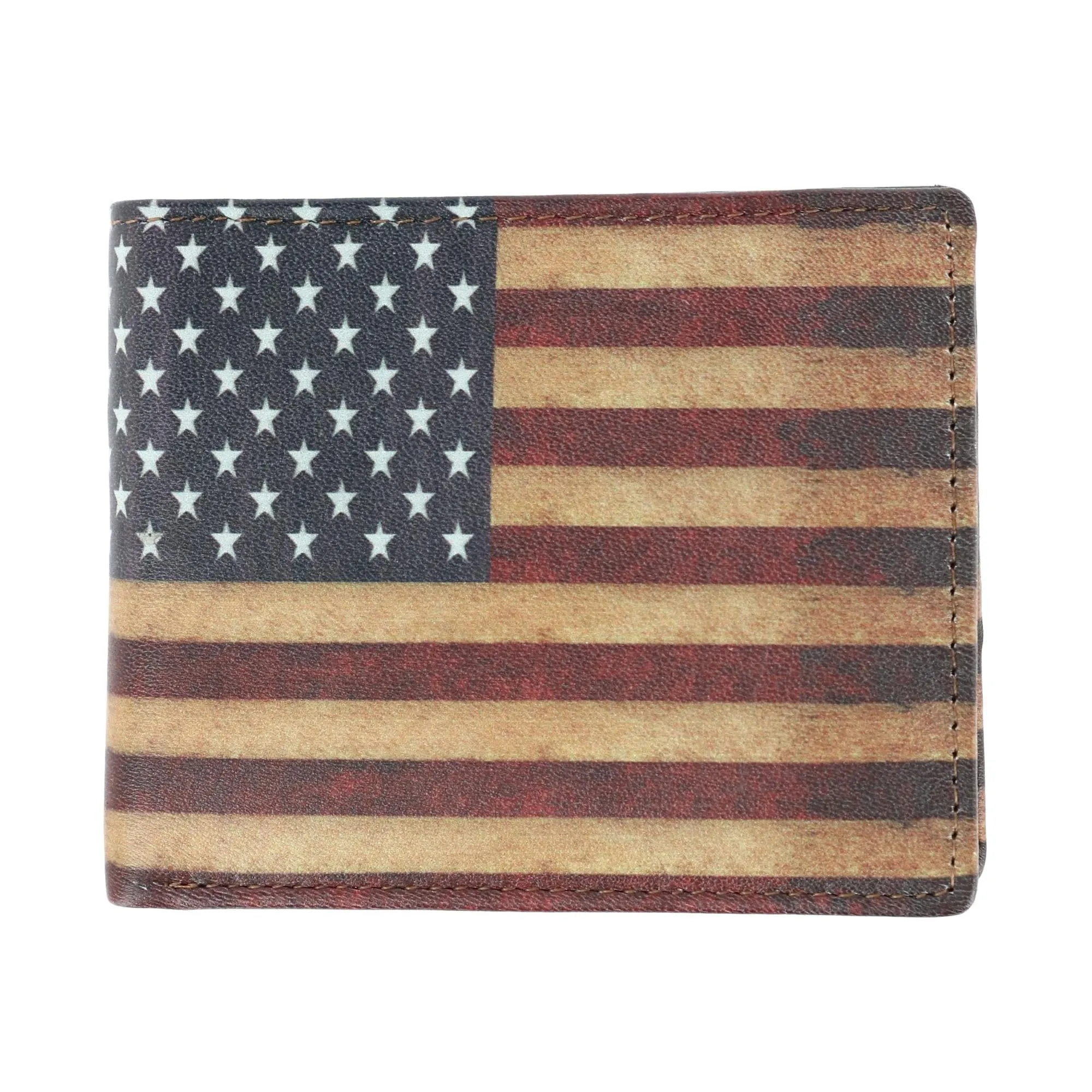 CTM® Men's Leather RFID Vintage American Flag Bifold Passcase Wallet