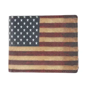 CTM® Men's Leather RFID Vintage American Flag Bifold Passcase Wallet
