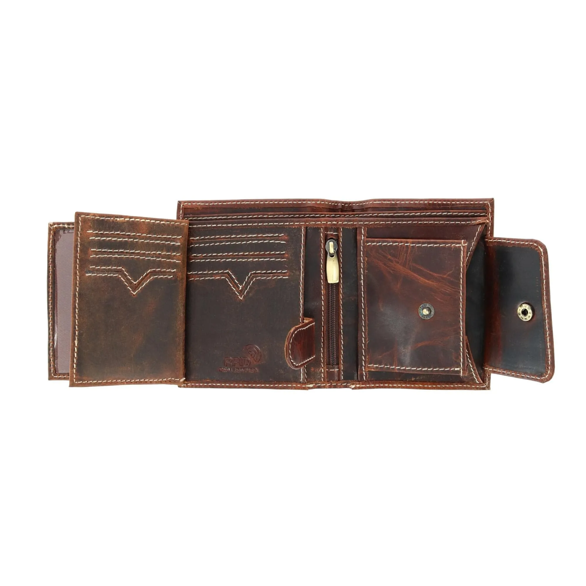 CTM® Men's Oil Pull Up Leather Euro Bifold Wallet