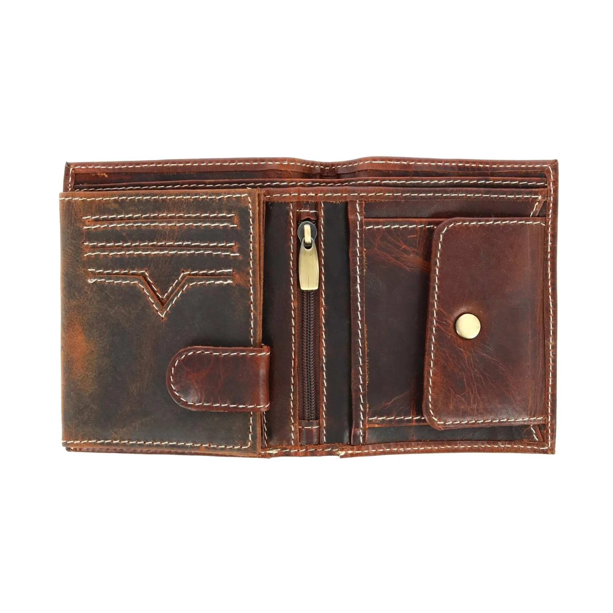 CTM® Men's Oil Pull Up Leather Euro Bifold Wallet