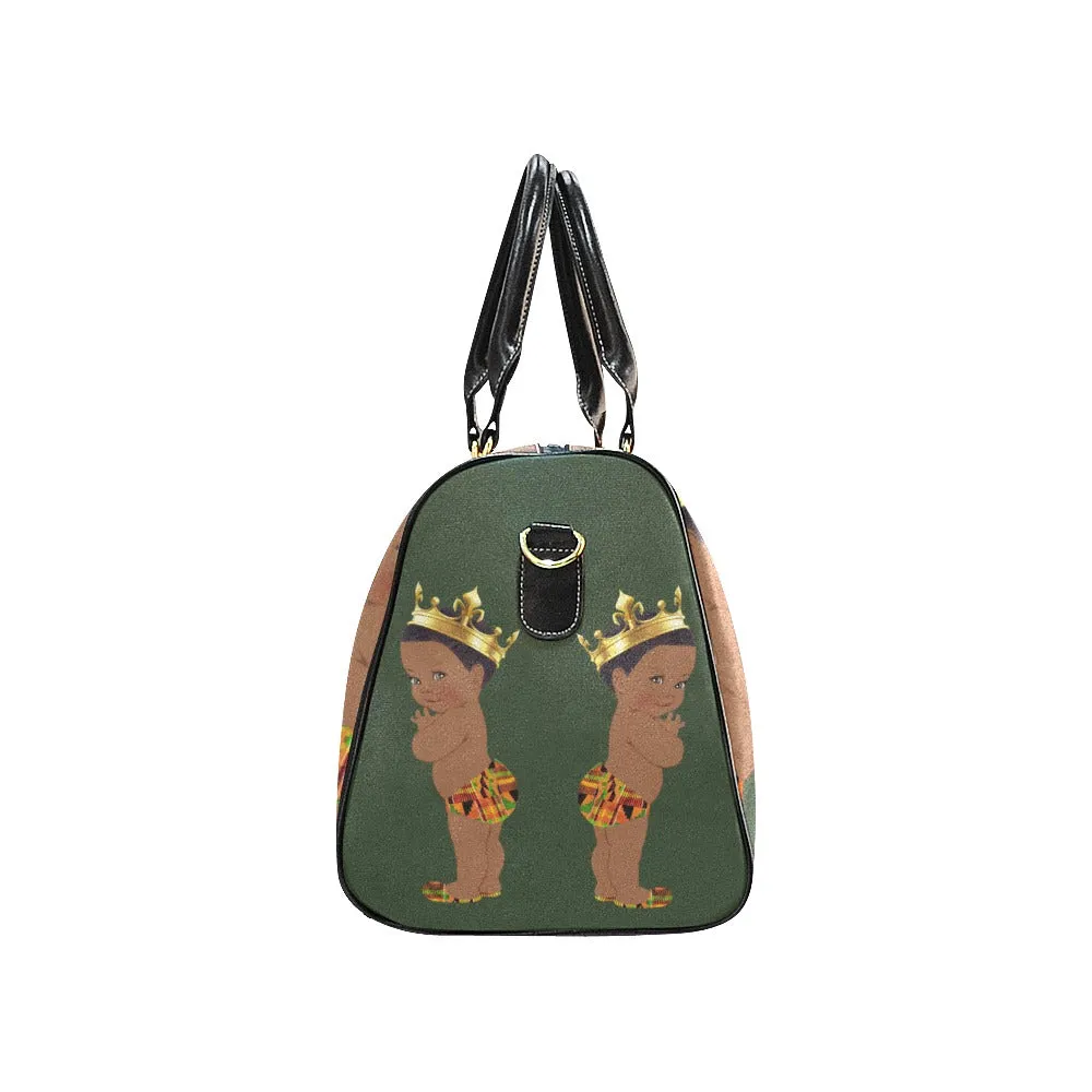 Custom Diaper Tote Bag - Ethnic Super Cute African American Baby Boy King - Dark Green Travel Baby Bag