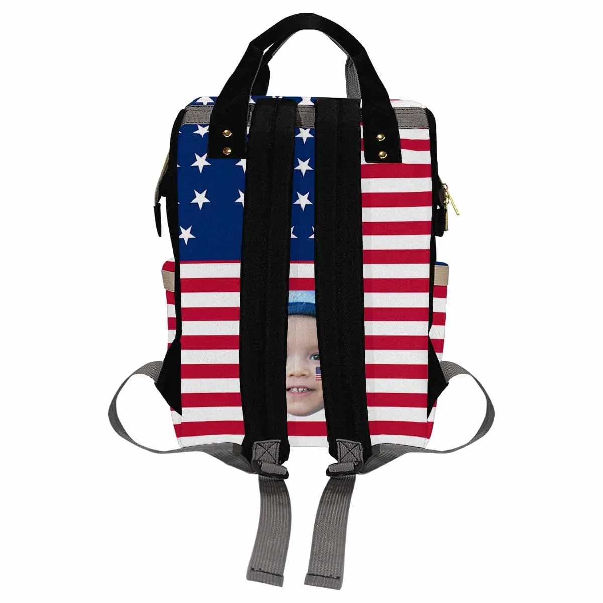 Custom Face America Flag Diaper Bag Backpack Kid's School Bag