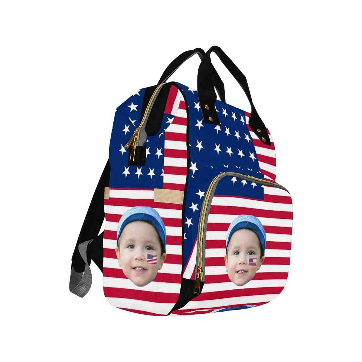 Custom Face America Flag Diaper Bag Backpack Kid's School Bag