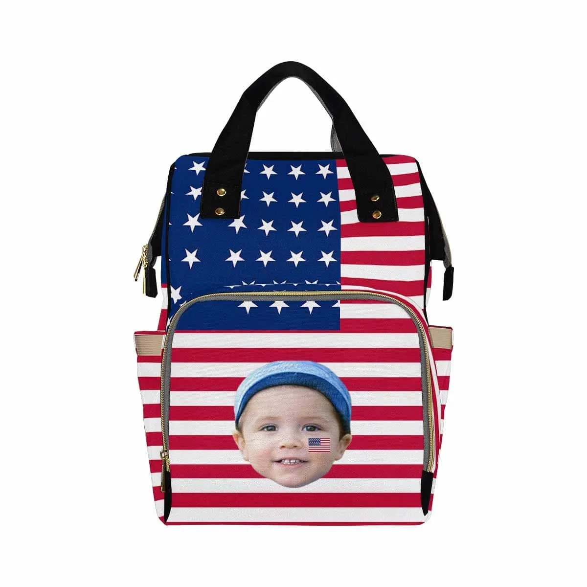 Custom Face America Flag Diaper Bag Backpack Kid's School Bag