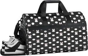 Cute Bunny Gym Duffle Bag for Women Men 35L Sports Bags Polka Dots Travel Duffel with Shoe Compartment Large Weekender Overnight