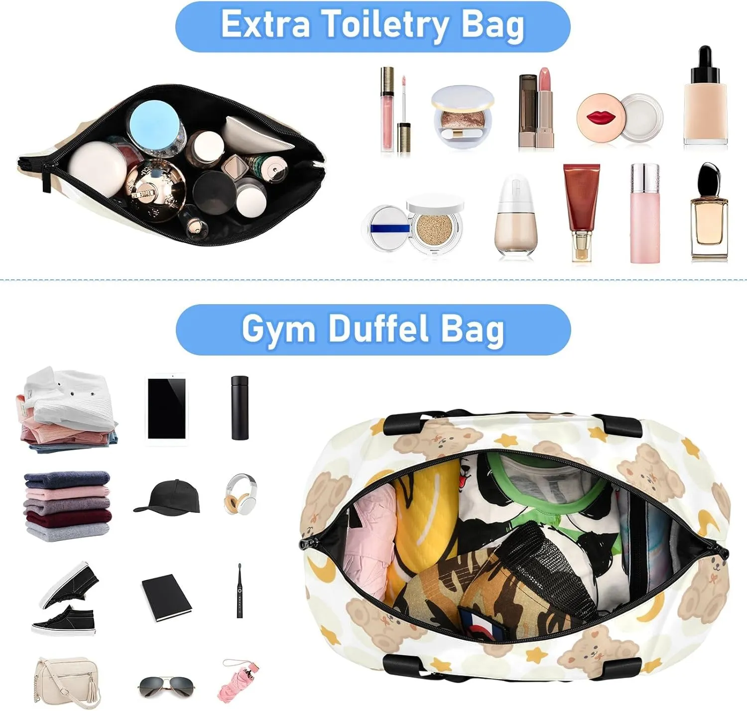 Cute Happy Puppy with Hearts Underseat Bag Waterproof Weekend Travel Bag for Women with Trolley Sleeve