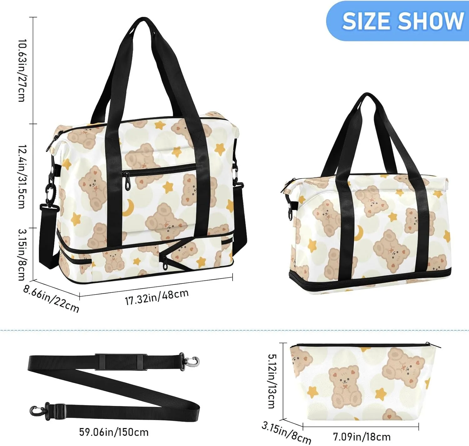 Cute Happy Puppy with Hearts Underseat Bag Waterproof Weekend Travel Bag for Women with Trolley Sleeve