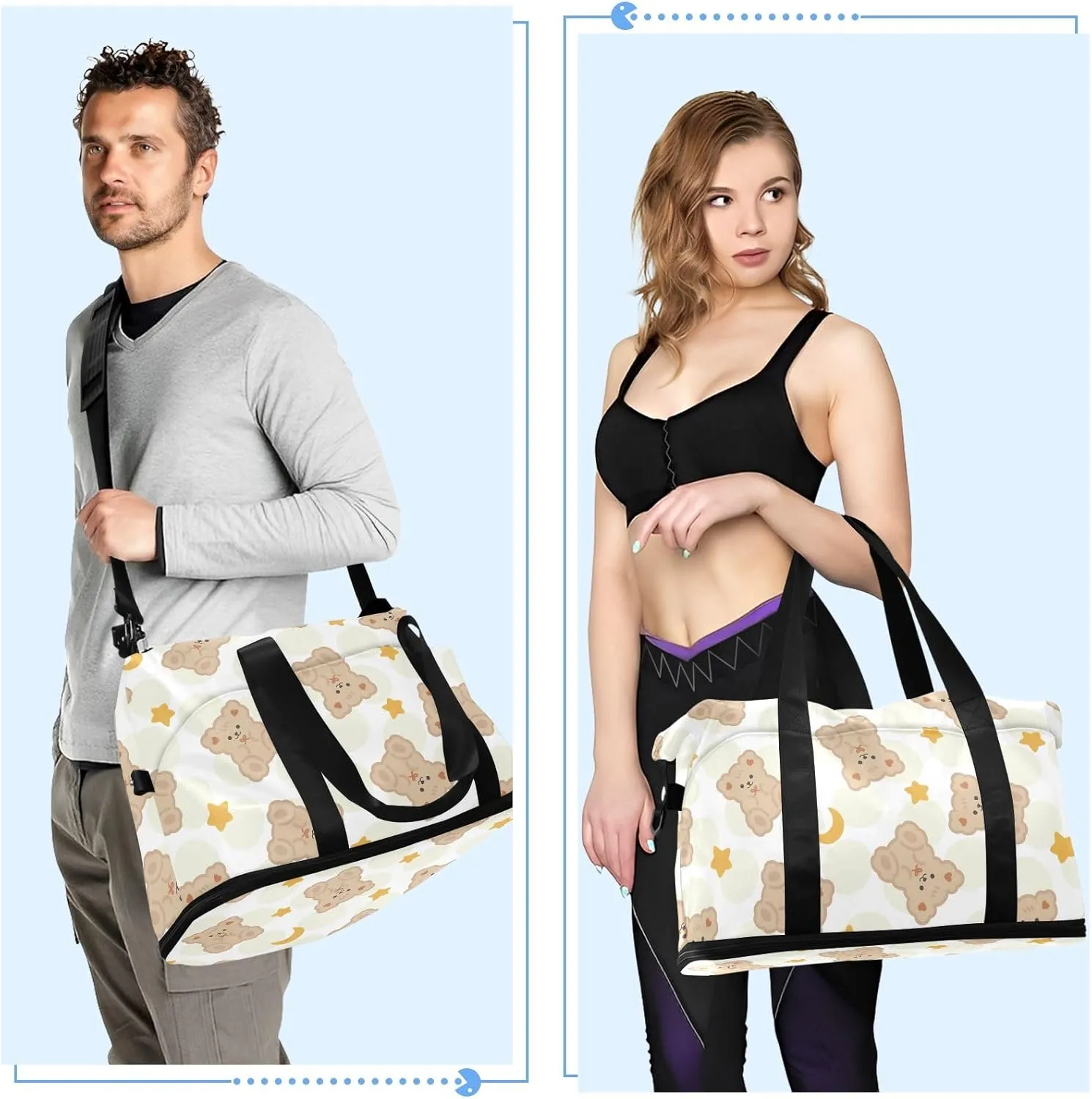 Cute Happy Puppy with Hearts Underseat Bag Waterproof Weekend Travel Bag for Women with Trolley Sleeve