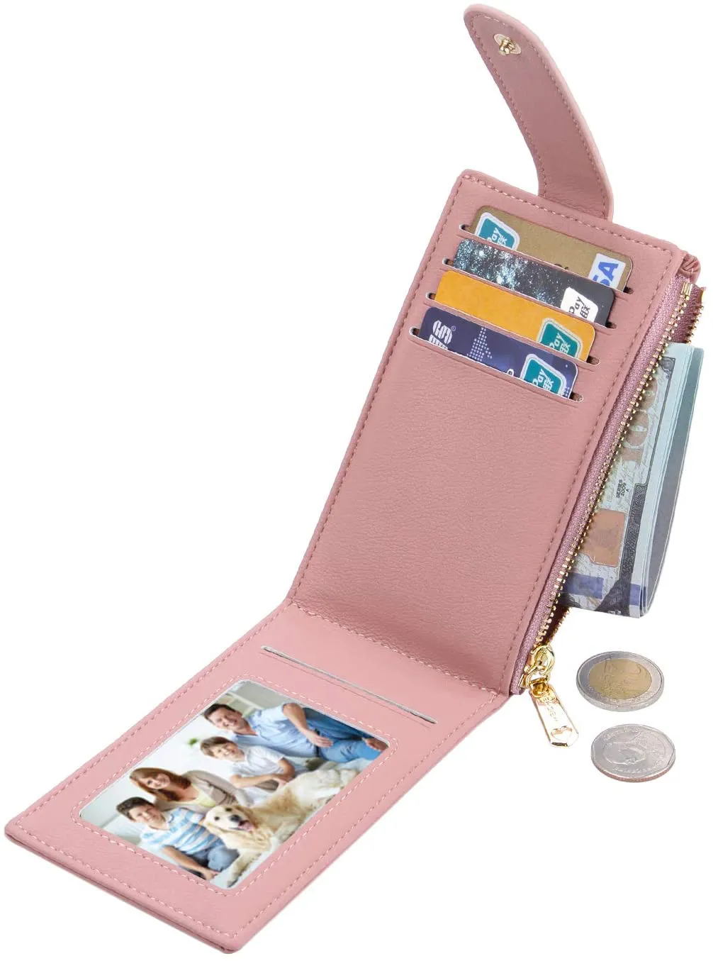 CYANB RFID Card Holder Wallet for Women Slim Bifold Zipper Card Cases Money Organizers Pink
