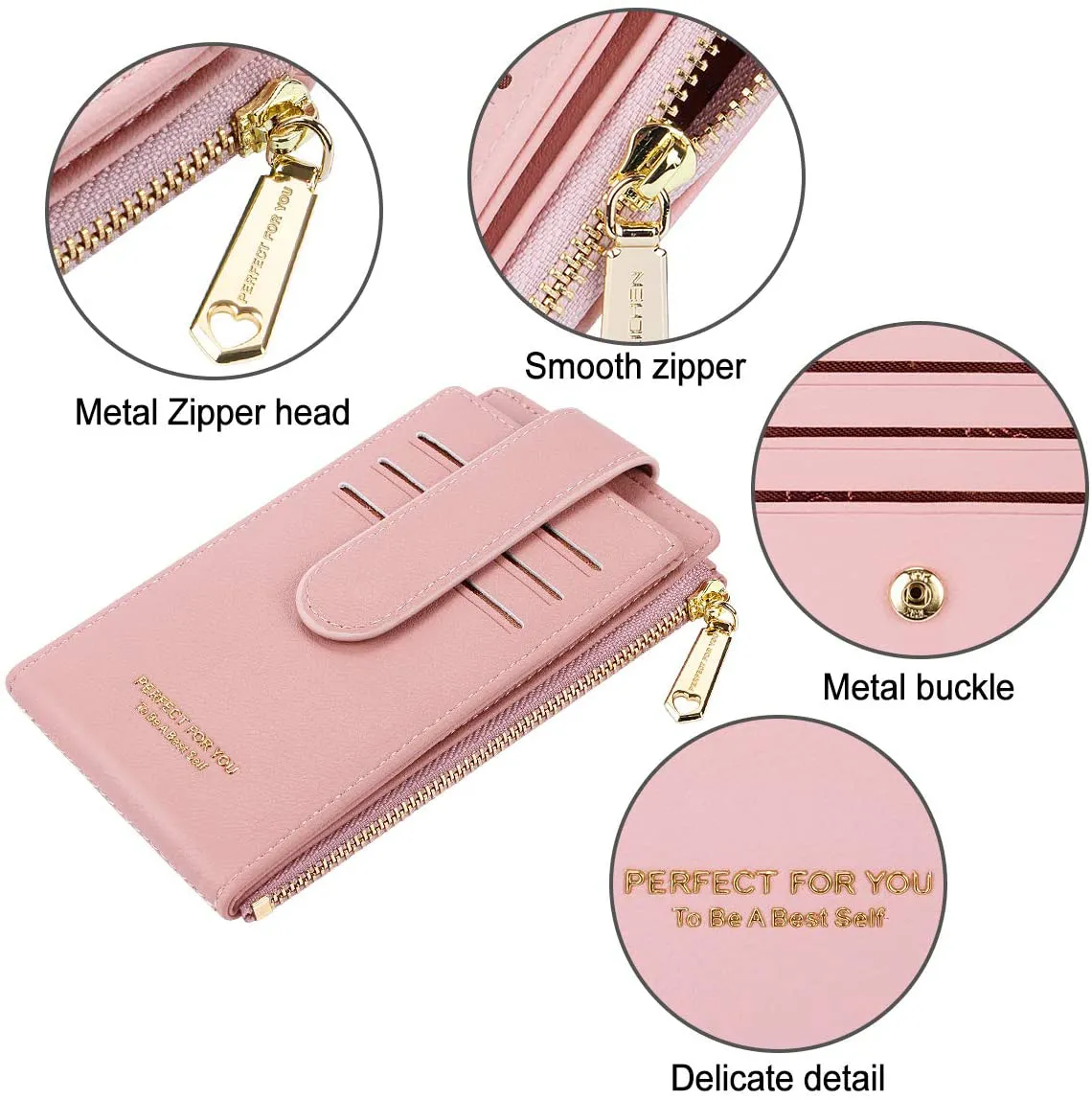 CYANB RFID Card Holder Wallet for Women Slim Bifold Zipper Card Cases Money Organizers Pink