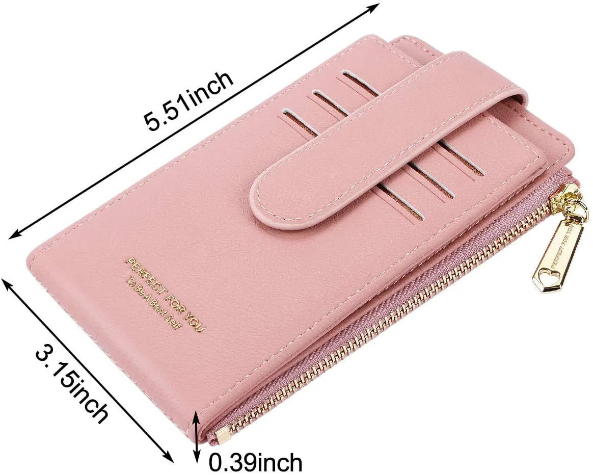 CYANB RFID Card Holder Wallet for Women Slim Bifold Zipper Card Cases Money Organizers Pink