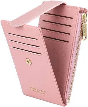 CYANB RFID Card Holder Wallet for Women Slim Bifold Zipper Card Cases Money Organizers Pink