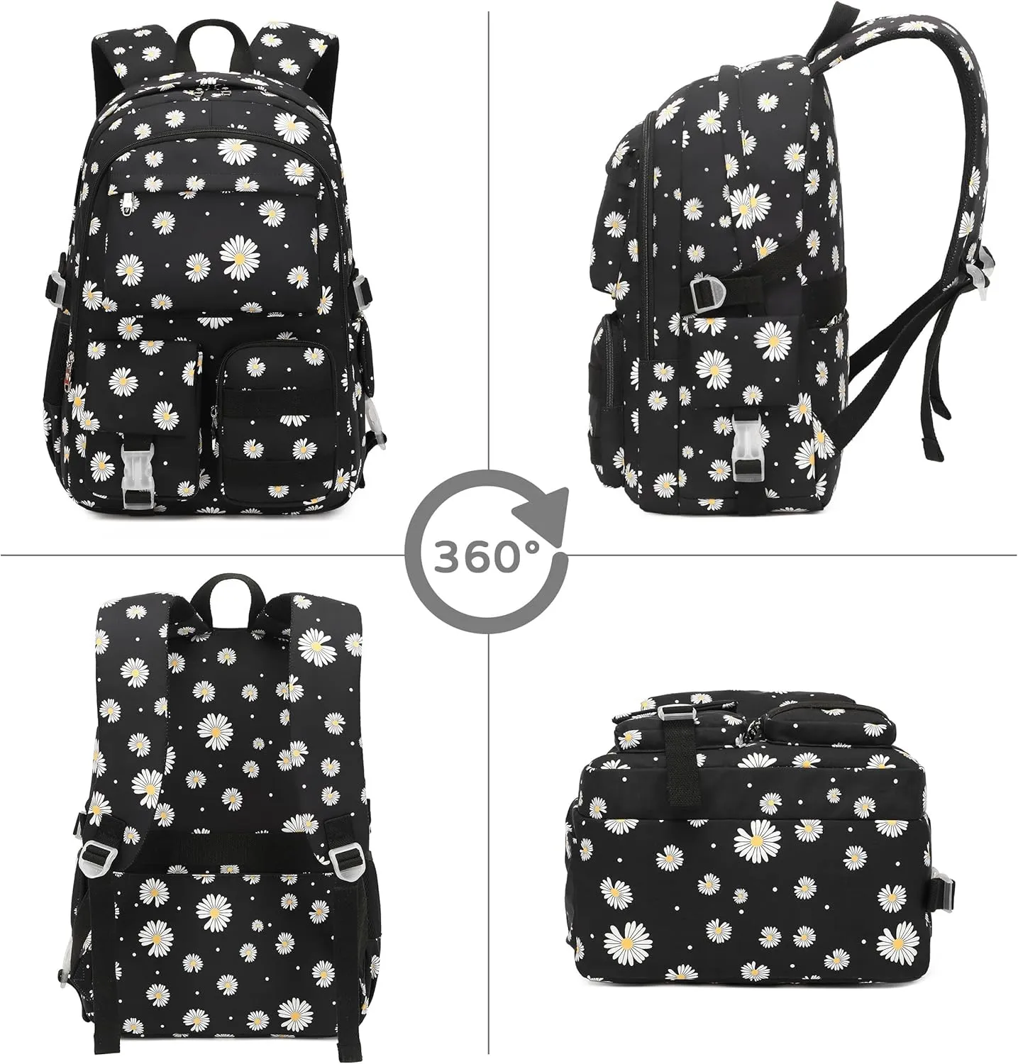 Daisy Backpack for School Backpack for Girls Backpack with Lunch Box Bookbag Set Backpacks for Teen Girls
