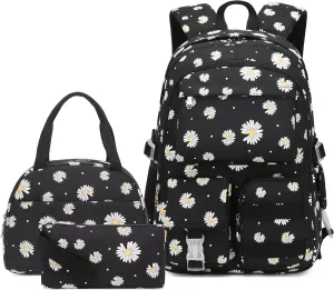 Daisy Backpack for School Backpack for Girls Backpack with Lunch Box Bookbag Set Backpacks for Teen Girls