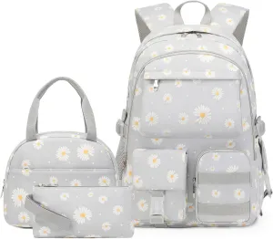 Daisy Backpack for School Backpack for Girls Backpack with Lunch Box Bookbag Set Backpacks for Teen Girls