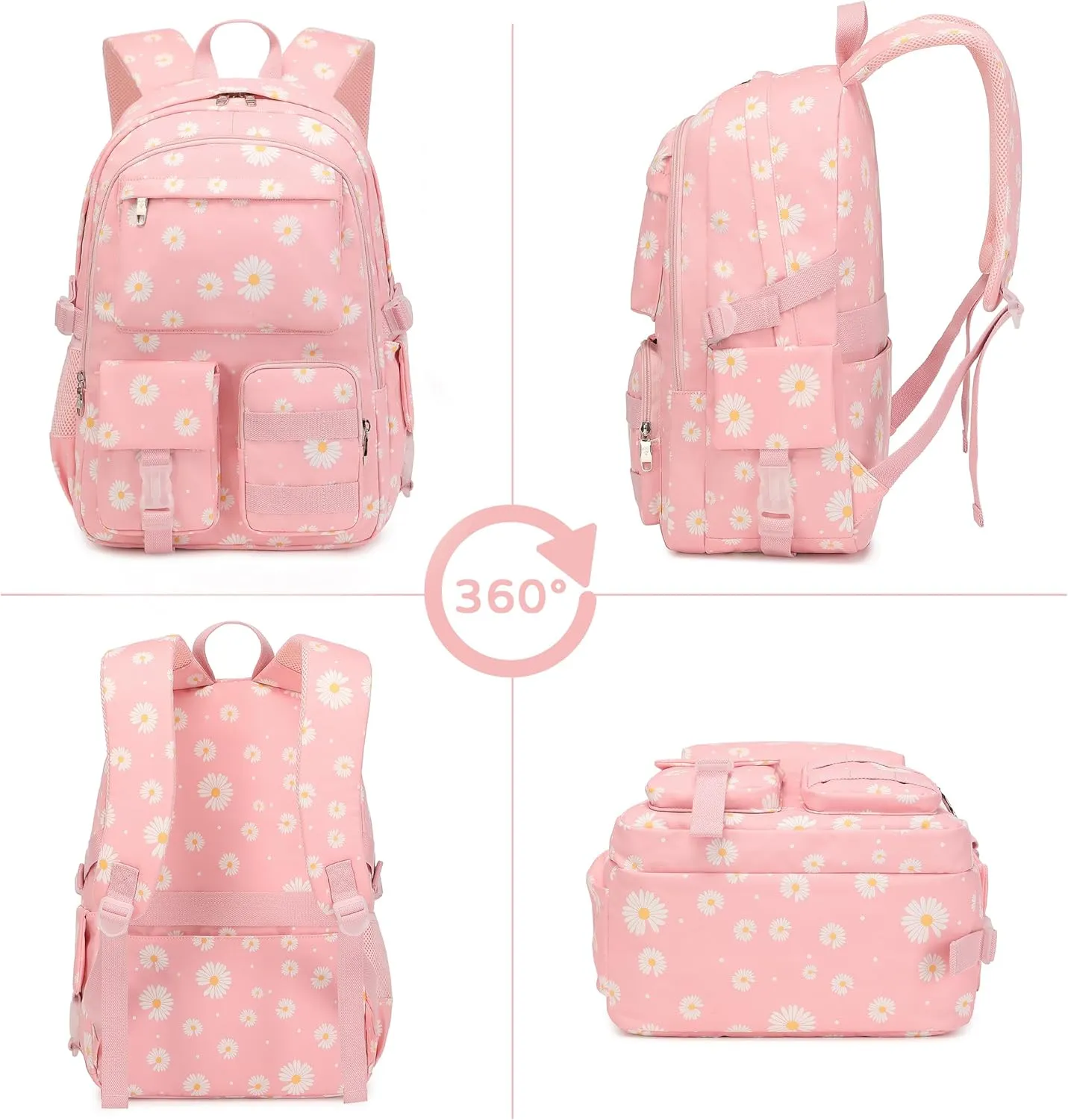 Daisy Backpack for School Backpack for Girls Backpack with Lunch Box Bookbag Set Backpacks for Teen Girls