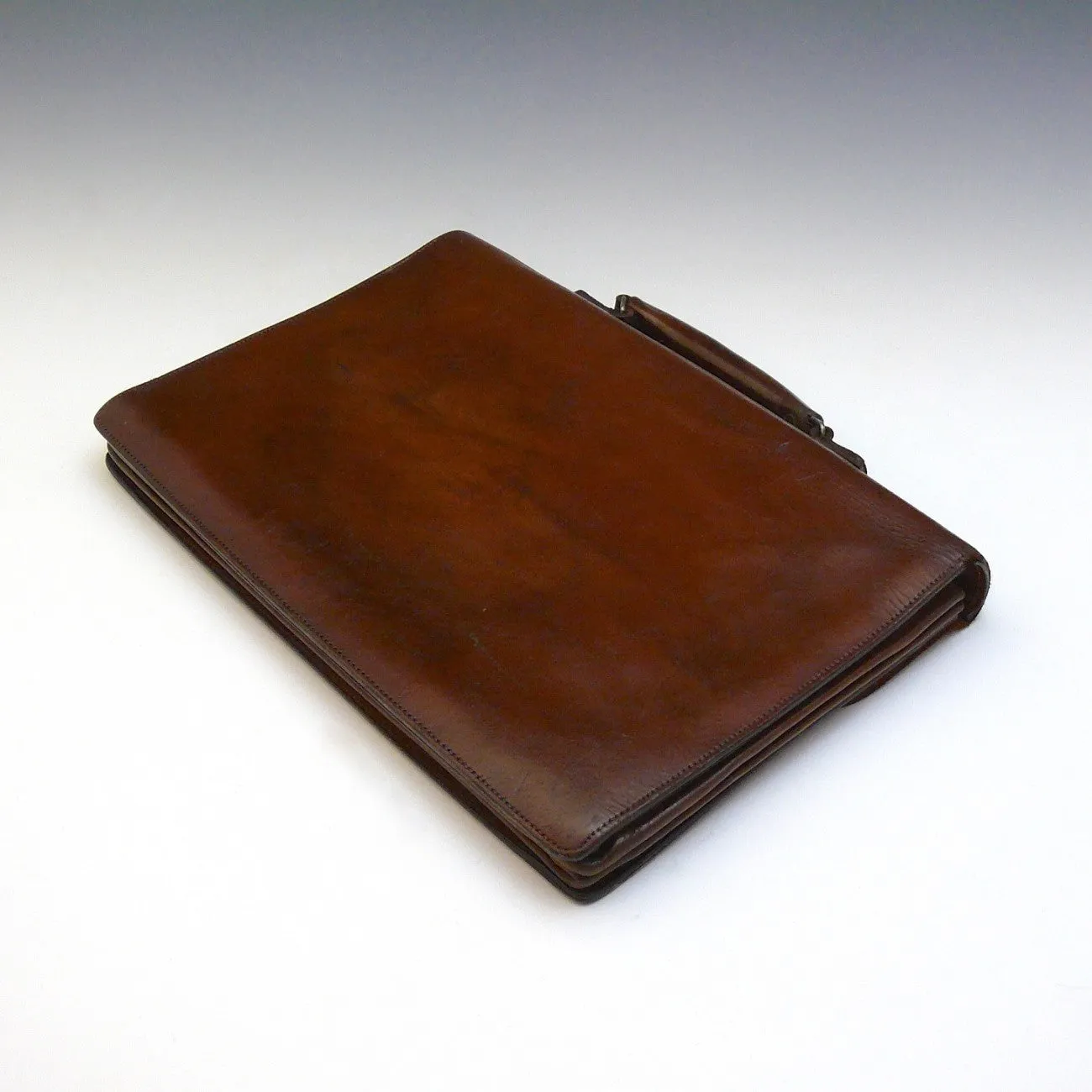 Dark Tan Flap-Over Leather Briefcase
