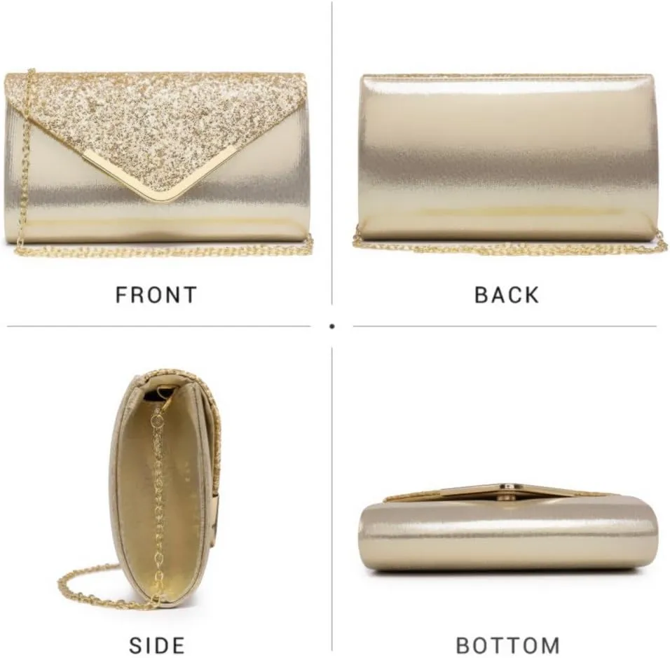 Dasein Women Evening Bags Formal Clutch Purses for Wedding Party Prom Handbags with Shoulder Strap and Glitter Flap