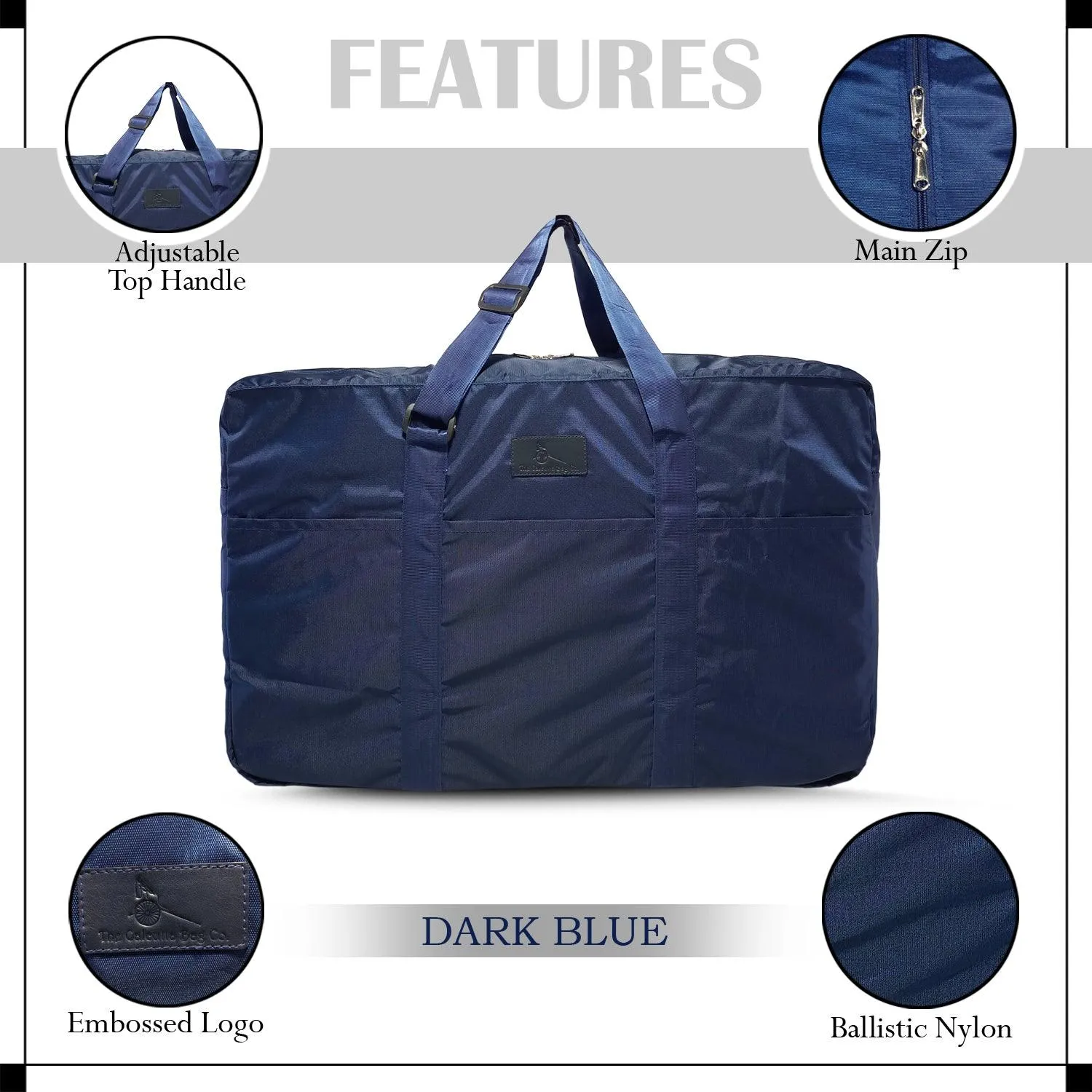 Deeya Ballistic Nylon Large Size Unisex Foldable Travel Duffle Bag with Small Cover Bag (Dark Blue)