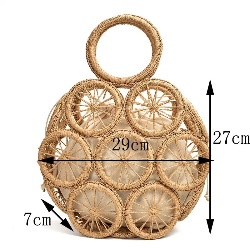 Devon Multi Circles Woven Straw Bag