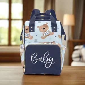 Diaper Bag Backpack | Adorable Teddy Bear - Dark And Light Blue Waterproof Diaper Bag