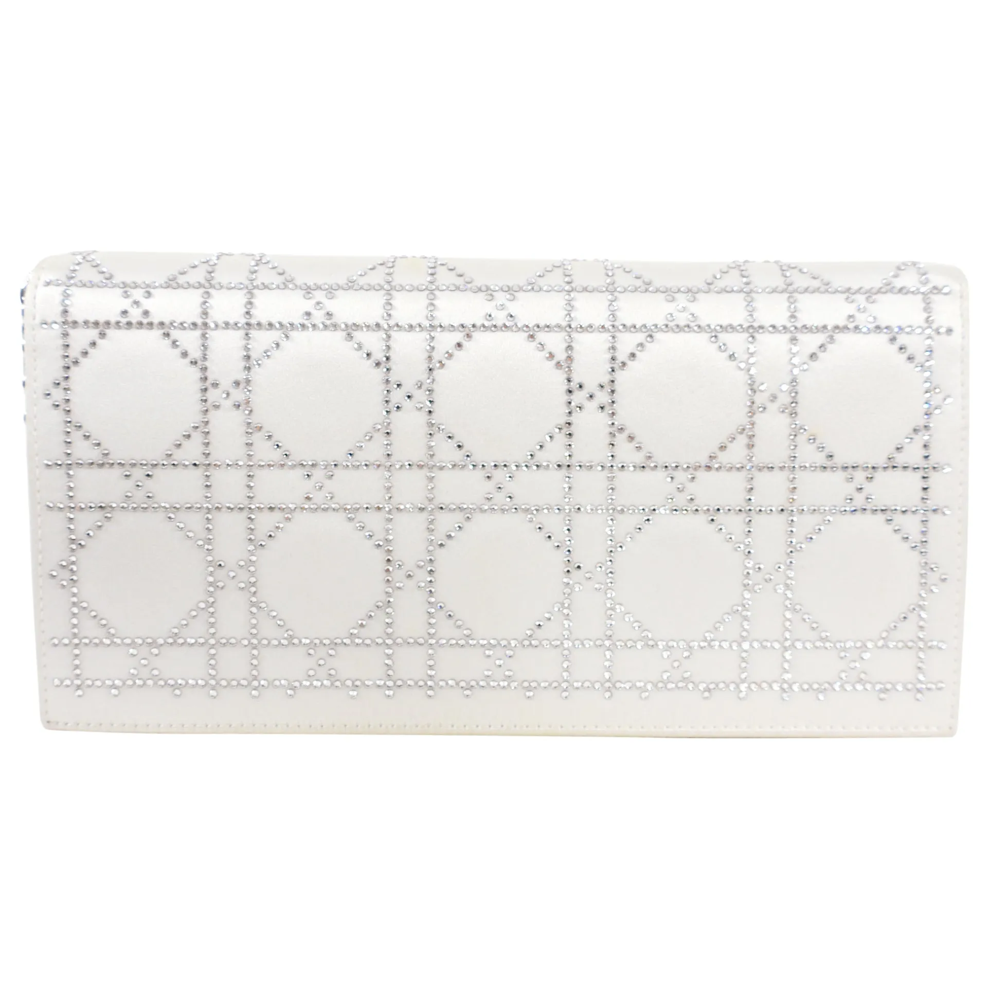 Dior Cannage Crystal Strass White Satin Clutch Shoulder Bag